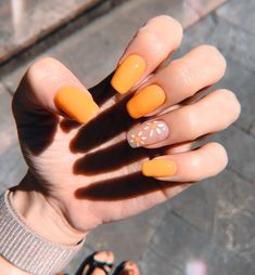 #acrylic #acrylicnails #orange #daisy #nails #nailart #naildesigns Orange Daisy Nails, Light Orange Nails Design, Spring Nails Orange, Pastel Orange Nails, Orange Spring Nails, Light Orange Nails, Squoval Acrylic Nails, Vacay Nails, Orange Acrylic Nails