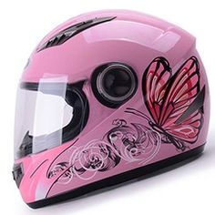 a pink helmet with a butterfly painted on it's side and the words yema written below