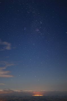 the night sky is filled with stars and clouds