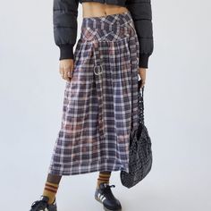 Urban Outfitters Rachel Bleached Plaid Midi Skirt. Vintage Look. High-Waisted Fit With Wrap Detailing At The Front And A Flowy Midi Skirt. Silver Toned Hoop Hardware. Zipper On The Middle Of The Back. New With Tags. Size Xs Material: 100% Cotton Length: 33.6 Inches Approx Waist: 27.6 Inches Approx Tags Boho Bohemian Uo Skirt Vintage Skirt Grunge Skirt Goth Rocker Edgy Emo Hippie Plaid Midi Skirt Free People Like Anthropologie Like Tripp Nyc Like Dark Academia Campus College Going Out Halloween P Emo Hippie, Orange Midi Skirt, Skirt Grunge, Edgy Emo, Midi Skirt Vintage, Flowy Midi Skirt, Plaid Midi Skirt, Grunge Skirt, Long Floral Skirt