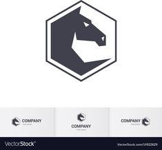 a horse head inside a hexagonal frame logo design template for company identity or brand identity