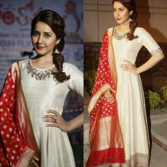 traditional and exquisite anarkali .. Love the work on neck Orang India, Heavy Dupatta, Long Gown Dress, Long Dress Design, Designer Kurtis