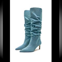 Nwt. Never Worn. Brand New Condition. Heeled Boots In Denim Fabric. Slouchy Shaft. Pointed Toe. Heel Height: 2.4 Inches (6 Cm) Color: Denim Blue Size: 7 1/2 Airfit. Flexible Technical Sole Made Of Latex Foam Designed To Offer Increased Comfort. Upper 100% Cotton Lining 90% Cotton 10% Polyester Sole 100% Polyurethane Thermoplastic Insole 100% Polyurethane Chic Blue Denim Boots, Chic Denim Winter Boots, Chic Winter Denim Boots, Chic Denim Blue High Heel Boots, Chic Denim Blue Boots For Spring, Chic Denim Blue Boots For Fall, Chic Fitted Denim Blue Boots, Fitted Light Blue Winter Boots, Denim Boots