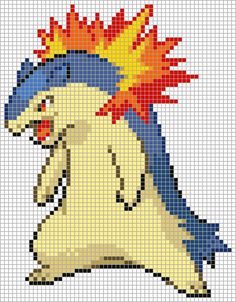 a pixellated image of a pokemon character with red, yellow and blue feathers on it's head