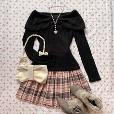 Apron Outfit Aesthetic, Coquette School Fits, Coquette Fits Aesthetic, Dark Autumn Pink, Grungequette Outfits, Feminine Winter Outfits Girly, Black And Pink Outfit Ideas, Outfits For Ocs, Dark Pink Outfit