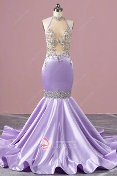 sexy beaded lavender trumpet african american prom dress Purple Mermaid Gown, American Prom Dress, American Prom, Beaded Lavender, Trumpet Prom Dress, Lavender Prom Dresses, Dress Train, Floral Dress Formal, Purple Mermaid