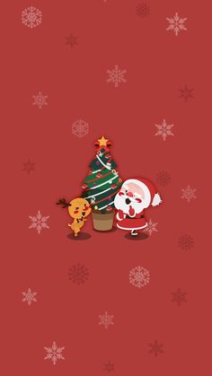 christmas wallpaper with santa claus and his little dog next to a small christmas tree