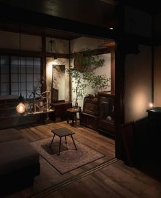 a living room filled with furniture and a plant