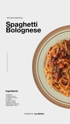 spaghetti bologinese on a white plate with red sauce