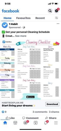 the facebook page for cleaning checklist is shown in this screenshoto image,