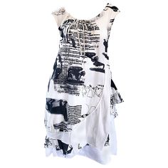 Rare vintage 56G S/S 2006 Japanese designer black and white newspaper / novelty print cotton sac dress! Features prints of newspaper / book clipping, gargoyles, and dancing witches. Suede leather ties at neck. Simply slips over the head. Can be worn by multiple sizes, as it is intended to be a loose fit. Great belted or alone with heels, sandals, flats, wedges or boots. In great unworn condition. Made in Japan Approximately Size Medium - Large (loose fit) Measurements: Up to 42 inch bust Up to 4 Sac Dress, Dancing Witches, Black And White Newspaper, Witch Aesthetic Fashion, Witch Aesthetic Outfit, Newspaper Print Dress, White Newspaper, Spiritual Fashion, Newspaper Print