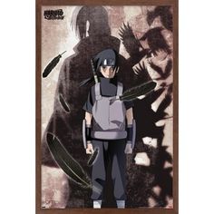 an anime poster hanging on a wall next to a shadow of a person holding a knife