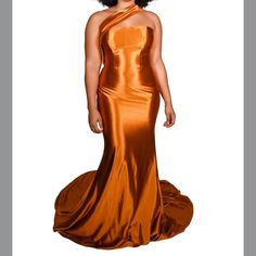 Beautiful Stretchy Satin Bridesmaid Dress With A Little Bit Of A Trail. On Website Color Is Listed As Terracotta But Is More Of A Copper In Person. Beautiful And Elegant! Satin Bridesmaid Dress, Terracotta Color, Bridesmaid Dress Styles, Satin Bridesmaid Dresses, Bridesmaid Dress, Penny, Bridesmaid Dresses, Wedding Dresses, Copper