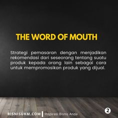 the word of mouth is written in yellow on a black background with wood flooring