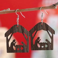 “Nativity Scene” Joseph Mary Baby Jesus Birth Manger Barn Magus Magi Wise Men Christmas Christian Catholic Faith Devout Holy Nostalgic Wood Lasercut Cut-Out Dangle Earrings. Lovely & Sweet Lasercut Wooden Nativity Scene Of Jesus’ Birth With Joseph & Mary Leaning Over His Manger Inside The Barn. Lightweight! Silver Stainless Steel Ear Hooks. Hypoallergenic. Lead & Nickel Free. New. Measurements: Eardrop Length: 2.4” Earring Width: 1.5” If You Want It, Don’t Let It Get Away Send Me An Offer! I Lov Wooden Nativity Scene, Animal Print Jewelry, Barn Christmas, Wooden Nativity, Gold Feather Earrings, Jesus Birth, Christmas Christian, Vintage Drop Earrings, Romantic Earrings