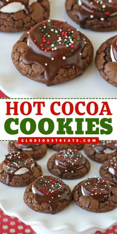 Get into the holiday spirit with these Hot Cocoa Cookies Recipe to have the best Christmas cookies for the season! Chewy and chocolatey, topped with marshmallows, fudge glaze, and sprinkles. It’s a cozy dessert perfect for chilly days! Marshmallow Fudge, Chocolate Christmas Cookies, Cookie Contest, Baking Contest, Hot Cocoa Cookies, Fudge Cookies, Christmas Baking Recipes, Hot Chocolate Cookies, Cocoa Cookies