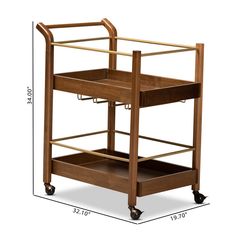 Baxton Studio Tahir Modern and Contemporary Walnut Brown Finished Wood and Antique Gold Finished Metal 2-Tier Mobile Bar Cart FredCo theFredCo Mobile Bar Cart, Wood Bar Cart, Metal Bar Cart, Walnut Bed, Stemware Rack, Mobile Bar, Baxton Studio, Wood Bar, Bottom Shelf