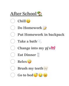 a checklist with the words after school and do homework