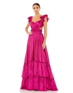 Mac Duggal Taffeta fabric (100% polyester) Fully lined through body Sweetheart neckline Sleeveless Pleated cummerbund Ruffle tiered skirt Concealed back zipper and tie Approx. 62.5" from top of shoulder to bottom hem Available in Magenta (pink), Lime (bright green), and Cobalt (bright blue) Style #68062 Short White Dress Wedding, Knee Length Wedding Dress, Mini Wedding Dresses, Skirt Ruffle, Western Chic, Evening Dress Fashion, White Short Dress, Satin Prom Dress, Satin Gown