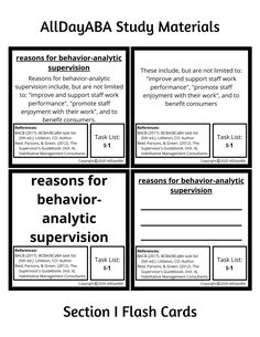 four different types of behavior cards with the words applied behavior and an image of them