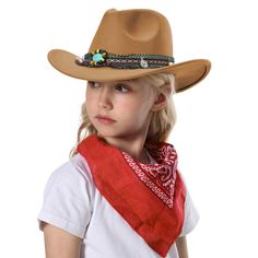 PRICES MAY VARY. 【Premium Quality】Our cowboy hat is made of high quality cotton material,soft and breathable,durable and comfortable,won't lose their shape even if worn for a long time. 【One Size Fits Most】Our cowboy hat is designed for children,hat circumference measures 20.5-21.3in,fits most boys and girls.and comes with an adjustable string inside to keep the hat in place in case it slips down or falls off. 【Classic Dress Up】Classic design with tassel belt and bandanna,make your children to b Country Party Theme, Kids Cowboy Hat, Felt Cowgirl Hat, Kids Cowboy Hats, Summer Camp Art, Eras Tour Concert, Country Party, Tassel Belt