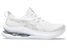 Women's GEL-KINSEI MAX | White/Pure Silver | Running Shoes | ASICS Asics Sneakers With Air Max Cushioning For Light Exercise, Asics Running Shoes With Cushioning For Light Exercise, Asics Running Shoes With Cushioned Footbed For Light Exercise, Asics Trail Running Shoes With Cushioning, Asics Trail Running Shoes For Running, Asics Running Shoes With Boost Midsole In White, White Asics Sneakers With Air Max Cushioning, Asics Running Shoes With Air Cushioning For Athleisure, Asics White Running Shoes With Boost Midsole