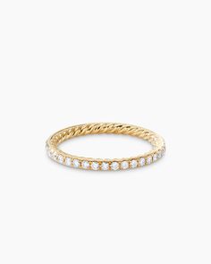 DY Eden Band Ring in 18K Yellow Gold with Pavé, 1.85mm Band Rings Women, David Yurman Ring, Women's Rings, Pave Diamond Ring, Band Jewelry, Timeless Gifts, High Jewelry, David Yurman, Diamond Bands