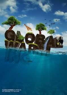 an image of the word africa floating in the water with animals and trees on it