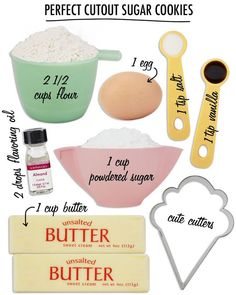 the ingredients to make perfect cutout sugar cookies