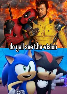 two cartoon characters, one with a deadpool and the other with an angry cat