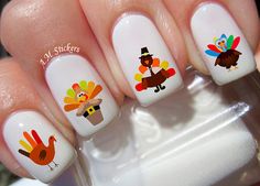 38 Turkey Thanksgiving Nail Decals by AMnails on Etsy Soccer Nails, Bright Stickers, Star Wars Nails, Simple Nail Art Designs, Best Nail Art Designs, Wedding Nails Design, Henderson Nv, Thanksgiving Nails, Diy Nail Art