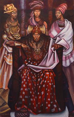 an oil painting of three women dressed in ethnic garb