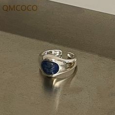 QMCOCO Minimalism Punk Retro Rings Female Gilded Blue Stone Korea Fashion Charms Wedding Jewelry Retro Ring, Vintage Style Rings, Jewelry Blue, Ring Style, Korea Fashion, Open Ring, Design Vintage, Blue Stone, Style Retro