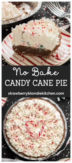 no bake candy cane pie on a plate