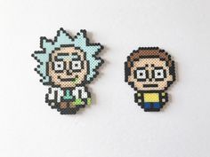 two pieces of pixel art made to look like characters from the video game rick and mort