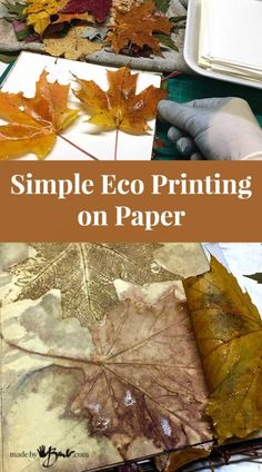 some leaves are laying on top of paper with the words simple eco printing on it