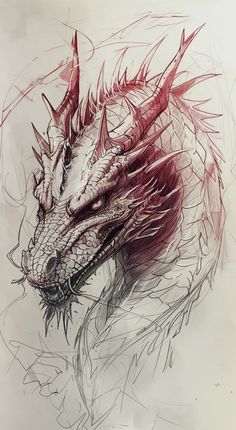 a drawing of a dragon with spikes on its head