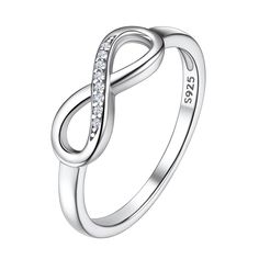 PRICES MAY VARY. ❤ 925 STERLING SILVER WITH STAMP❤ The 2.2mm womens band rings are made of 925 sterling silver with high polish finish. Hypoallergenic, scratch resistant, never tarnish, nice weight, comfort fit. Available in US standard size 4 to 12. ❤ INFINITY RINGS FOR WOMEN ❤ This Classic Crystal Pave Eternity Ring features a band inlaid with sparkling cubic zirconia all the way around it. A half eternity ring, is just as spectacular and often more practical to wear because it doesn’t snag on clothes and isn’t as heavy. ❤ ENGRAVABLE SILVER RINGS ❤ Add a personal touch with engraving inside of this beautiful infinity band rings. We ensure the engraving is clear, the spelling and everything is correct. ❤ GIFTS FOR WOMEN GIRLS❤ This beautiful ring is perfect as promsie rings, anniversary r Sterling Silver Rings Simple, Infinity Knot Ring, Silver Infinity Ring, Crystal Jewelry Box, Stackable Rings Silver, Infinity Knot, Sterling Silver Promise Rings, Silver Rings Simple, Stackable Wedding Bands