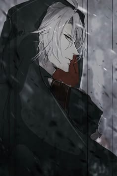 an anime character standing in the rain