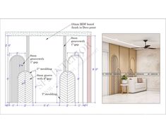 an architectural drawing shows the interior and exterior of a house with different types of furniture