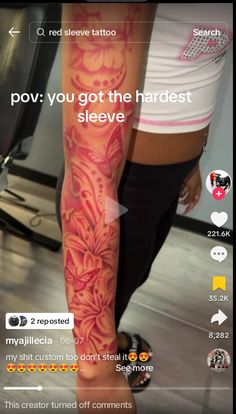 a woman with tattoos on her arm and leg is seen in this screenshot from the app