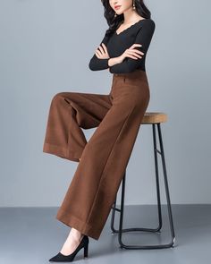 * A wide leg pants for autumn and winter, made of quality cotton blends. * Two pockets, they are big enough for your hands. * Material: 55% cotton, 22% polyester, 18% nylon, 5% spandex * Let us know your usual size in your country and your overall height. * Can custom make waist size and length. * Size: True to US size, US 0-US 20 are available, you can let us know your usual size and height in your order. * Shipping: Free shipping Processing time : 5-7 Business days Delivery time : 7-20 Busines Customized Pants, Wide Leg Pants Winter, Long Wool Skirt, Dark Grey Skirt, Women Wide Leg Pants, Plus Size Trousers, Cotton Pants Women, Maxi Pants, Trousers Casual