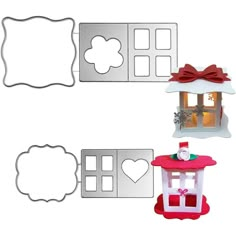 the cut outs are ready to be used for making christmas decorations, including a house and window