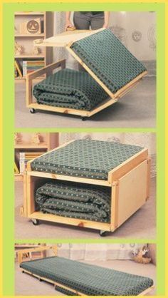 three pictures of the same mattress on wheels