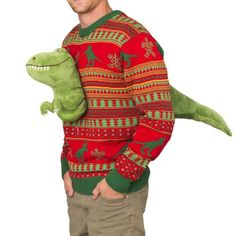 Mens 3D T-Rex Plushie Ugly Christmas Sweater 3 Toy Workshop, Ugly Sweater Contest, Christmas Sweaters For Women, Funny Christmas Sweaters, Dinosaur Plush, Christmas Sweater Men, Sweater For Men, Vintage Long Sleeve, Cartoon Outfits