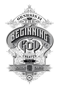 a black and white logo with the words beginning to god created in an ornate frame