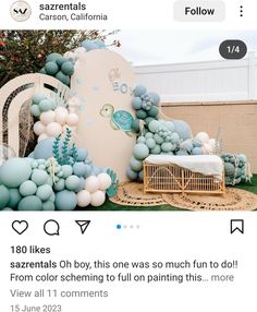 an instagram page with balloons and decorations