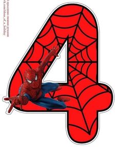 the number four with a spiderman on it