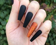 Orange Acrylic Nails, Black Halloween Nails, Halloween Acrylic, Halloween Acrylic Nails, Nails Matte, Nails Stiletto, October Nails, Acrylic Press On Nails, Nails Fake