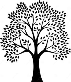 a black and white silhouette of a tree with leaves on it royalty - art illustration